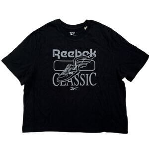 Reebok Classic Cropped Graphic T-Shirt Black Winged Shoe Logo Women’s 1X 16W